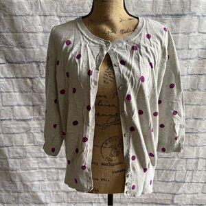 Lane Bryant Gray Cardigan with Purple Dots